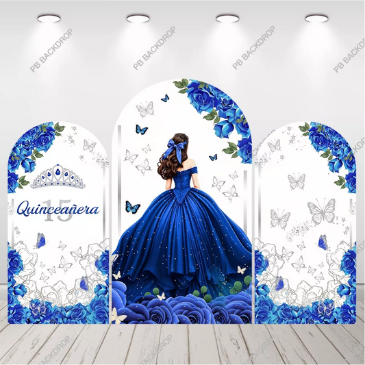 Blue Rose Quinceañera Arch Backdrop Sweet 15 Party Decor