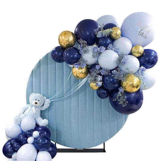 Μπλε βελούδινο 2m στρογγυλό κάλυμμα σκηνικού για γαμήλια εκδήλωση για πάρτι γενεθλίων