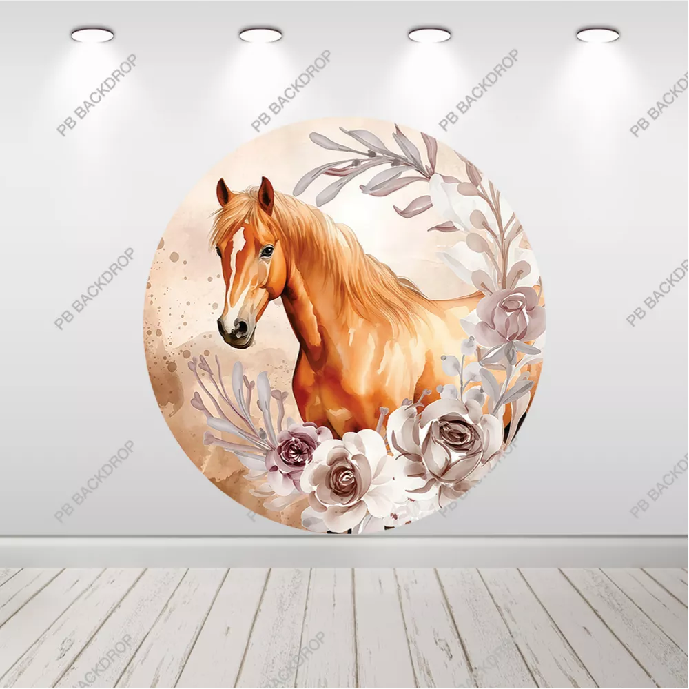 Boho Horse Girls Birthday Round Backdrop Cowgirl Party Decor