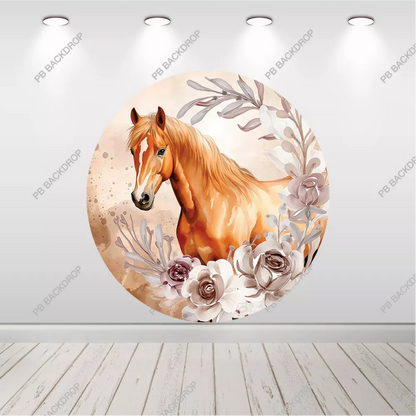 Boho Horse Girls Birthday Round Backdrop Cowgirl Party Decor