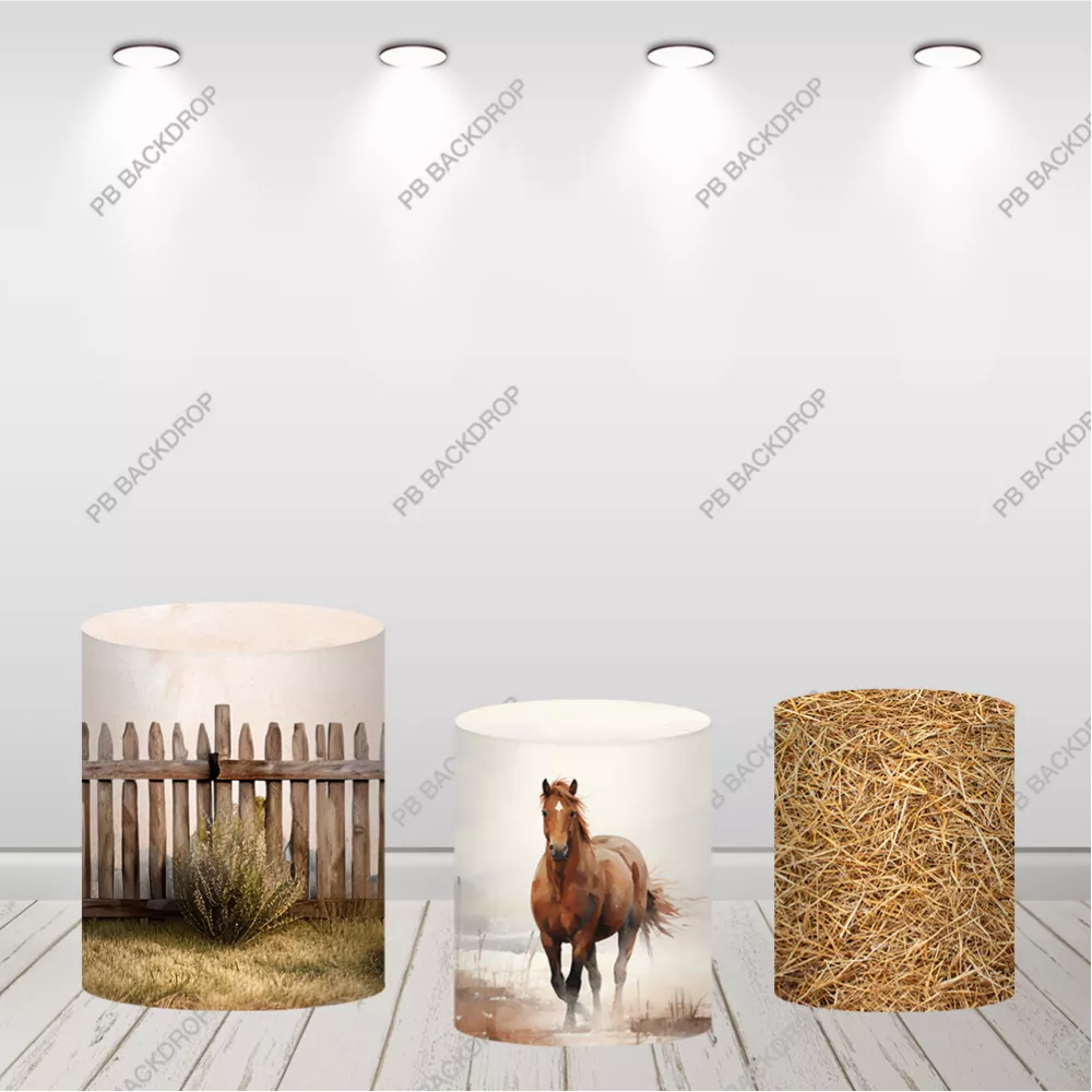 Boho Horse Girls Birthday Round Backdrop Cowgirl Party Decor