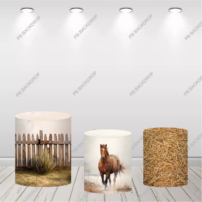 Boho Horse Girls Birthday Round Backdrop Cowgirl Party Decor
