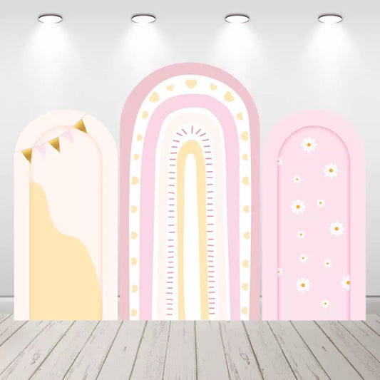 Boho Rainbow Daisy Baby Shower Girls Birthday Arch Backdrop Covers