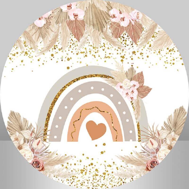 Boho Arcobaleno Glitter Marrone Foglie Rotonde Baby Shower Sfondo Cover Party