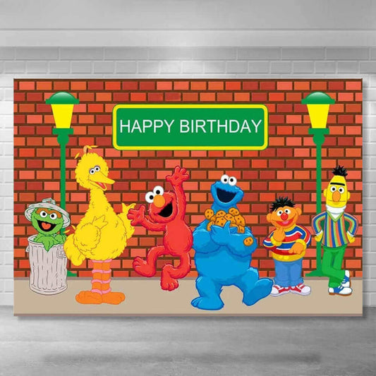 Brick Wall Sesame Street Bursdagsfest Baby Shower Bakgrunner Bakteppe