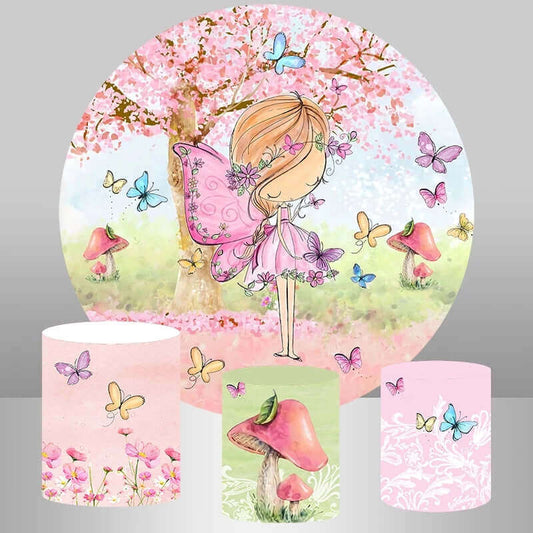 Schmetterlings-Fee-Aquarell-bunte Mädchen-Geburtstagsfeier-runder Hintergrund
