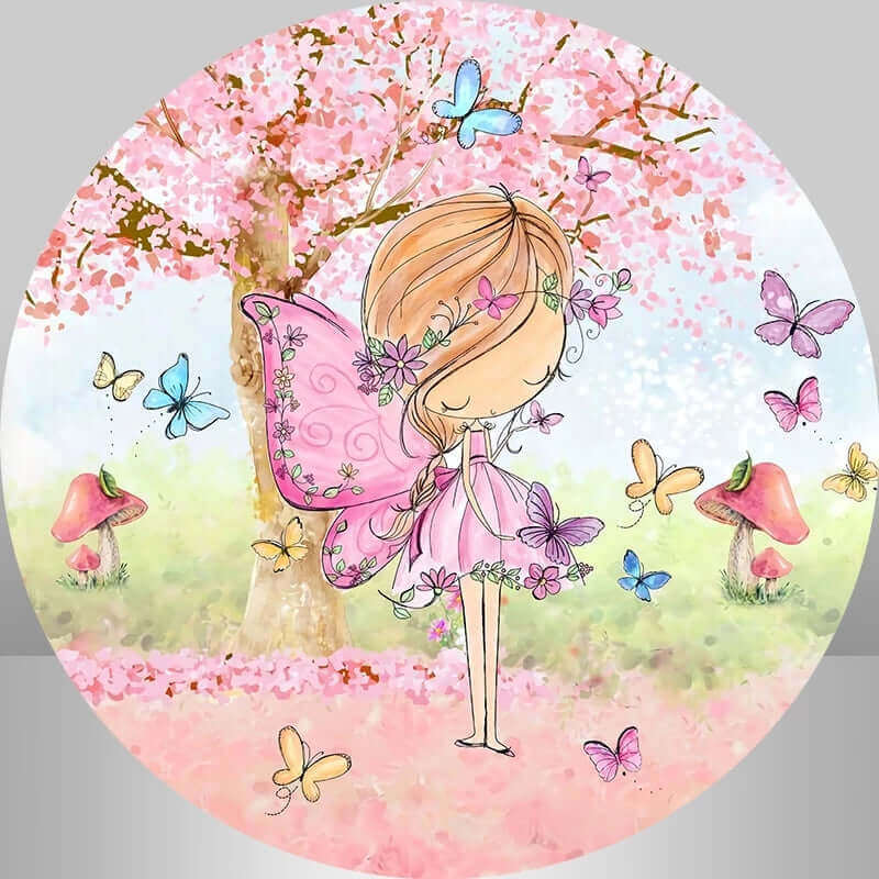 Butterfly Fairy Watercolor Colorful Girl Birthday Party Round Backdrop