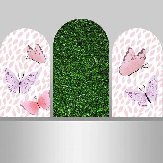 Green Grass Arched Wall Backdrop Cover Butterfly Background For Kids Birthday Party Decoration