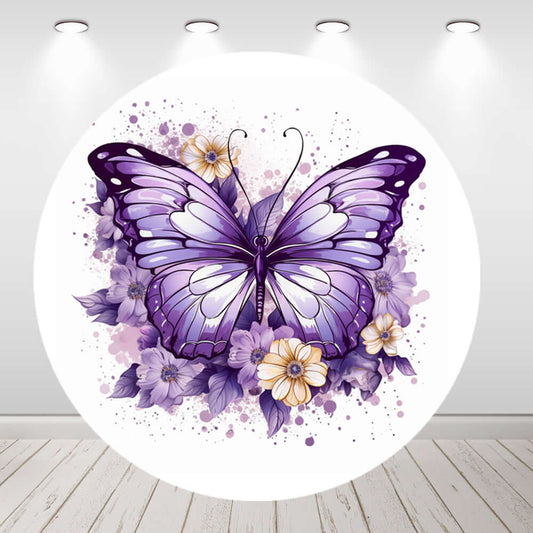 Purple Butterfly Girls Happy Birthday Baby Shower Round Backdrop Cover