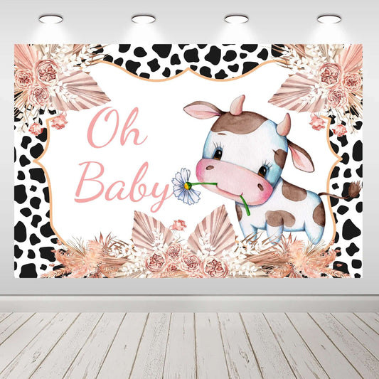 Cow Photo Background Kids Birthday Baby Shower Banner Booth Prop Party Backdrop