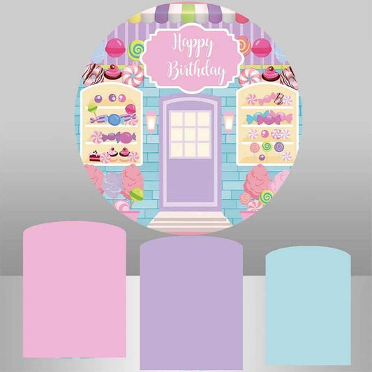 Decoração de festa de chá de bebê de aniversário de menina Candy House Round Backdrop