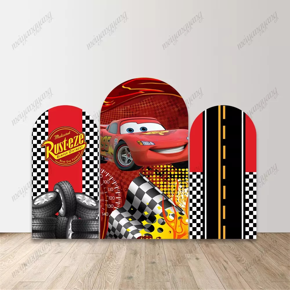 Cars Lightning McQueen Arch Backdrop Racing Checkered Flag Party Arched Background