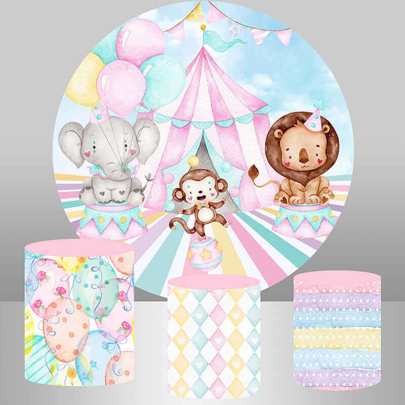 Cartoon Animals Carnival Baby Shower Backdrop Cylinder Covers