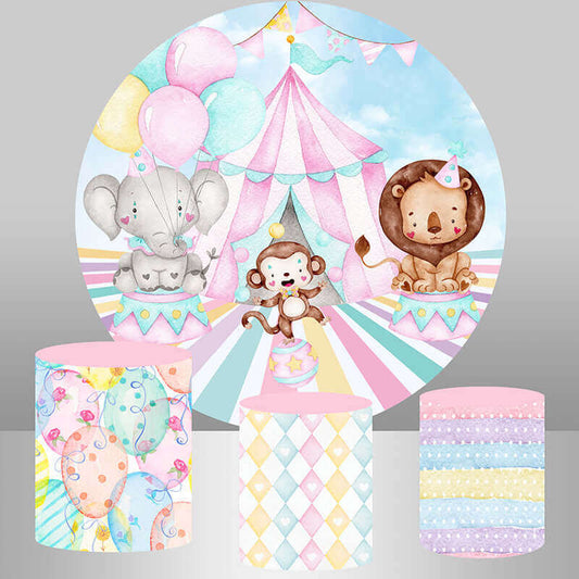 Cartoon Animals Carnival Baby Shower Backdrop Cylinder Covers Party