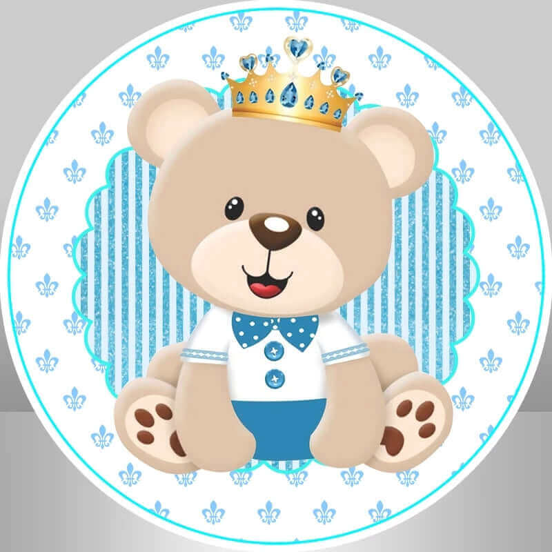 Kreskówka niedźwiedź chłopcy Baby Shower urodziny okrągłe tło okładka