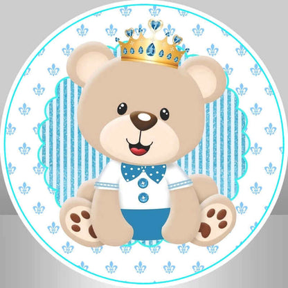 Kreskówka niedźwiedź chłopcy Baby Shower urodziny okrągłe tło okładka