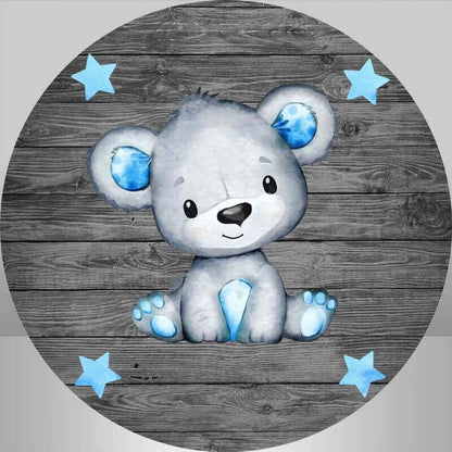 Couverture de toile de fond ronde pour fête prénatale, petit ours mignon de dessin animé