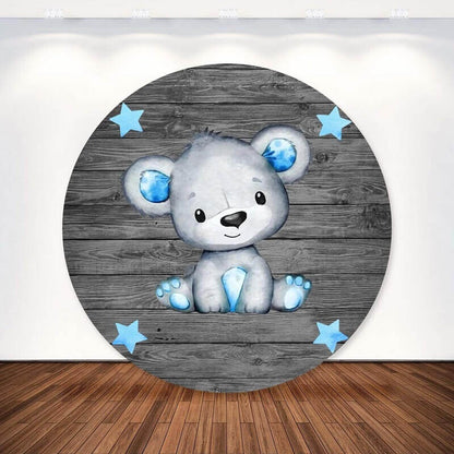 Cartoon Cute Little Bear Baby Shower Round Backdrop Cover
