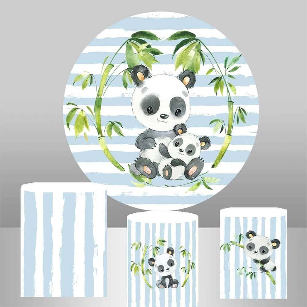 Cartoon Watercolor Panda Backdrop Baby Shower Round Backdrop