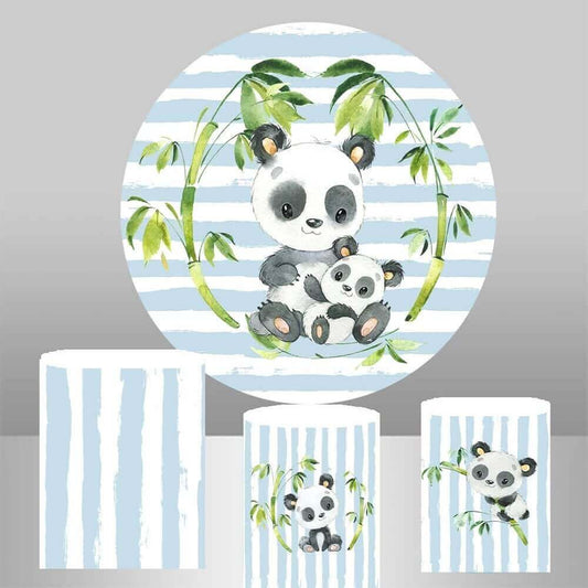 Cartoon Watercolor Panda Backdrop Baby Shower Round Party