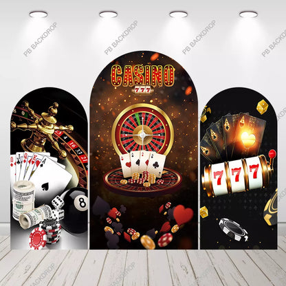 Casino Party Arch Backdrop for Kids Las Vegas Poker Birthday Party Arched Cover