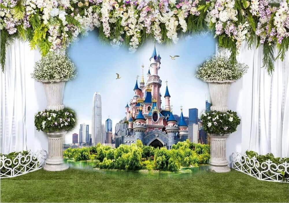 Bruiloft foto achtergrond kinderen fantasie kasteel rustieke fotografie verjaardagsfeestje buiten achtergrond