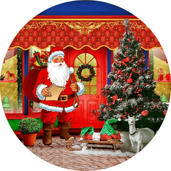 Christmas Round Backdrop Child Birthday Props Kids Winter Photography Background Santa Claus