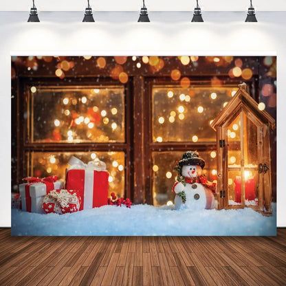 Vánoční dárková krabička Photocall pozadí okno sněhulák dítě rodinné portrétní fotografie pozadí