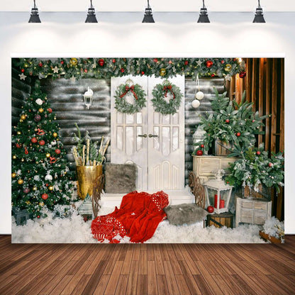 Christmas Tree Door Wall Photo Booth Backdrop Baby Family Portrait Photography Backgrounds Studio Props