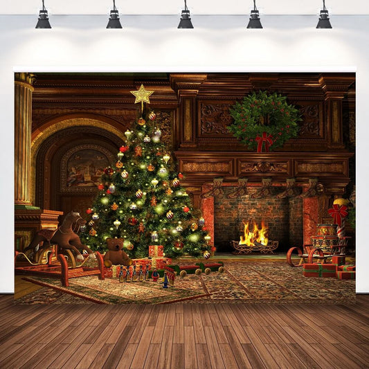 Χριστουγεννιάτικο σκηνικό Φωτογραφία φόντου Χριστουγεννιάτικο δέντρο Τζάκι Παιδικό πορτρέτο Διακόσμηση στηρίγματα φωτογραφιών
