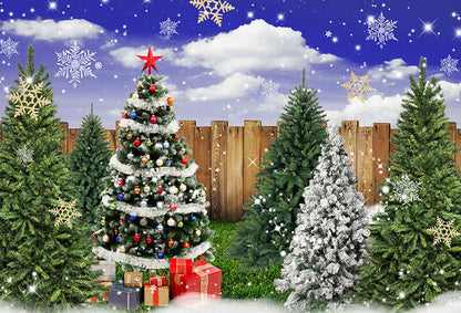 Arrière-plan de noël, arbre flocon de neige, boîte-cadeau, arrière-plan de photographie, accessoires de décoration pour Portrait d'enfant