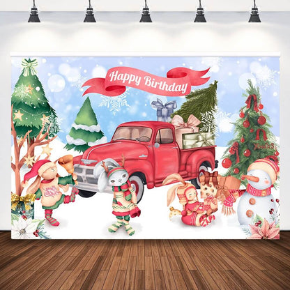 Christmas Backdrops Photography Background Tree Snowman Car Gift Box Child Portrait Decoration Props