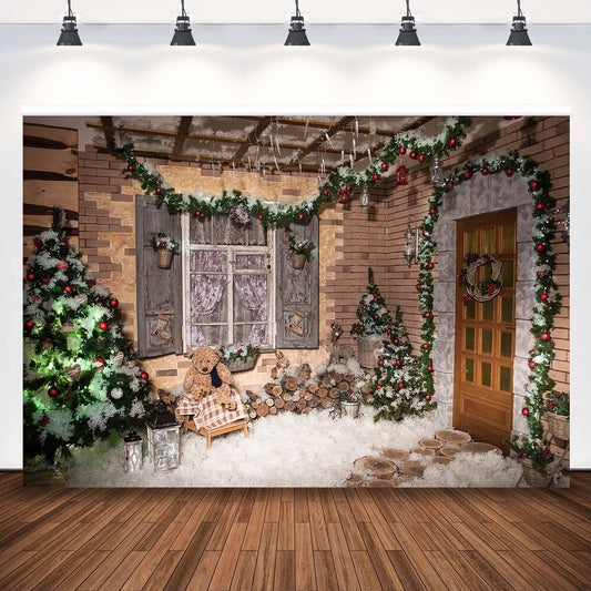 Christmas Backdrops Photography Background Tree Wooden Window Child Portrait Decoration Props Photo