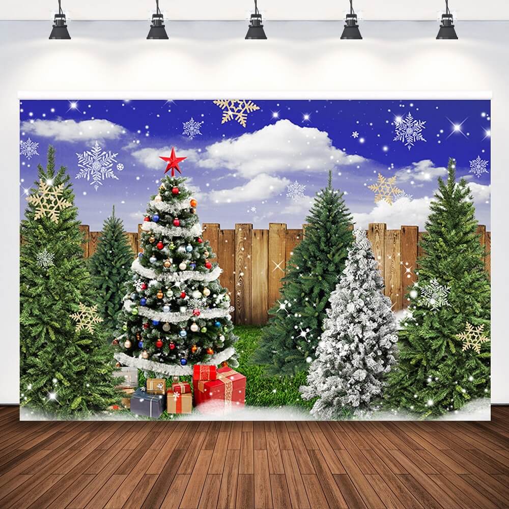 Weihnachtshintergründe, Baum, Schneeflocke, Geschenkbox, Fotografie-Hintergrund, Kinderporträt, Dekoration, Requisiten