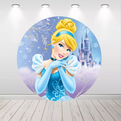 Cinderella Glitter Castle Round Backdrop Girls Birthday Party Decor
