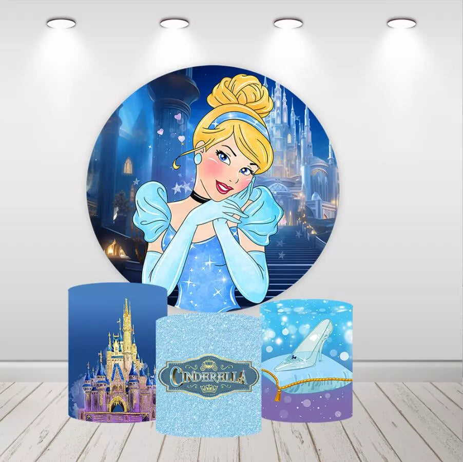 Cinderella Night Glitter Castle Round Backdrop for Girls Birthday