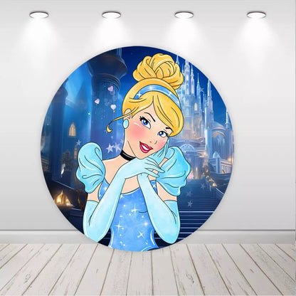 Cinderella Night Glitter Castle Round Backdrop for Girls Birthday