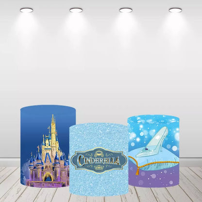 Cinderella Night Glitter Castle Round Backdrop for Girls Birthday