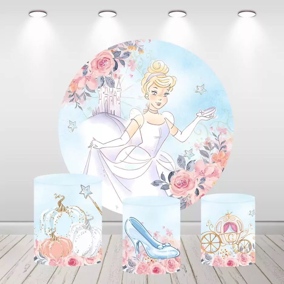Cinderella Princess Flowers Girls Birthday Round Backdrops