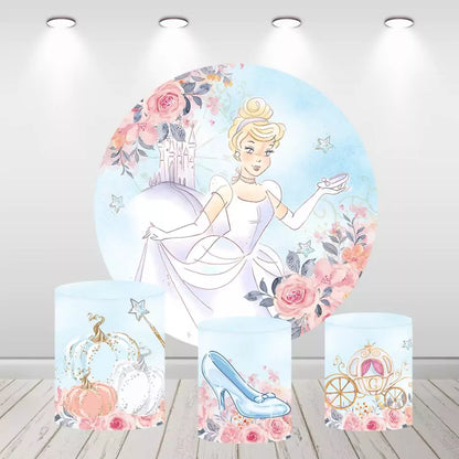 Cinderella Princess Flowers Girls Birthday Round Backdrops