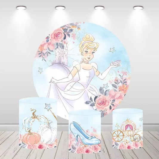 Cinderella Princess Flowers Girls Birthday Pyöreät taustat