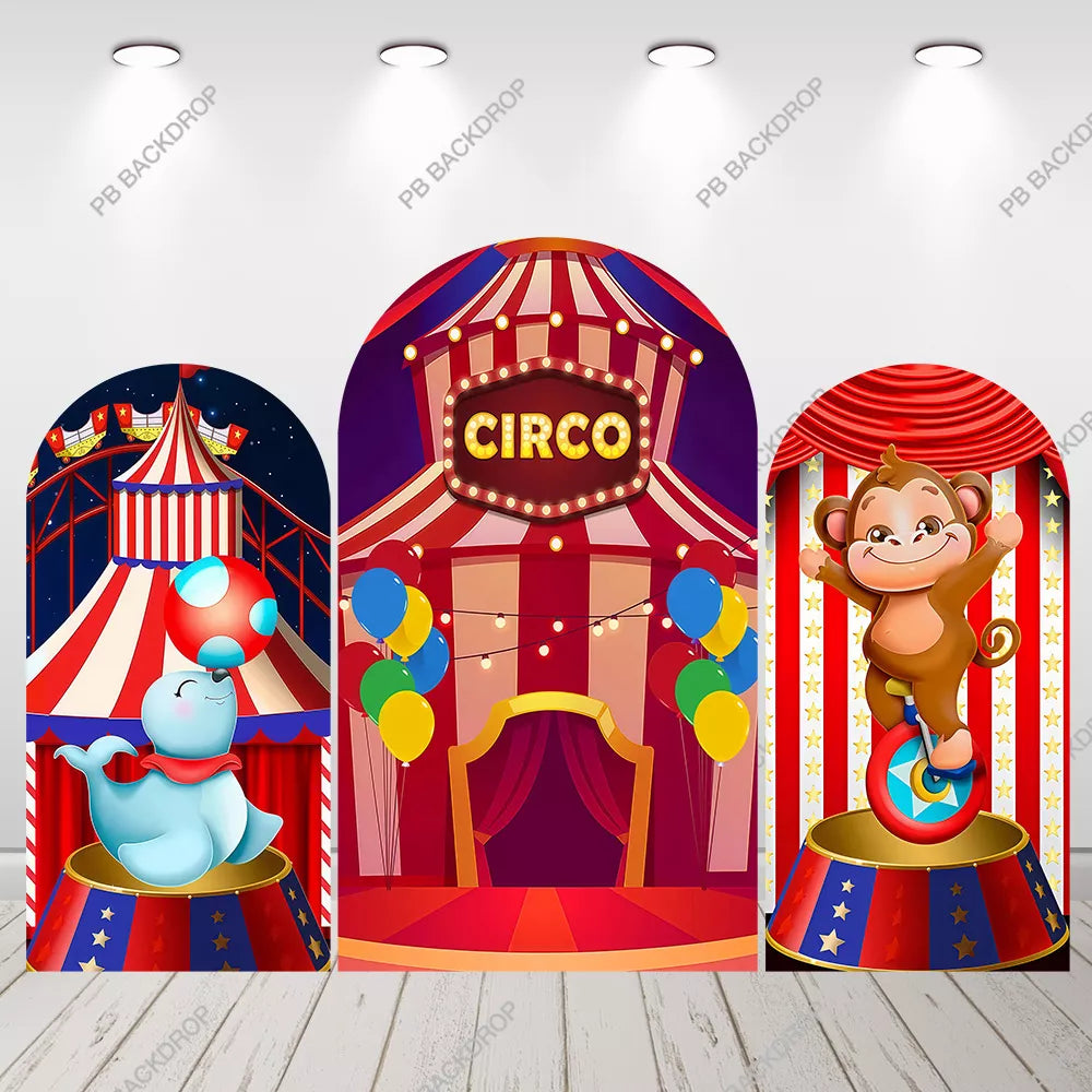 Circo Carnival Arch -taustakuva, hyljeapina, lasten syntymäpäiväjuhlakoristeet