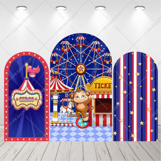 Circus Carnival Arch Backdrop Ferris Wheel Monkey Kids Birthday Party Decor