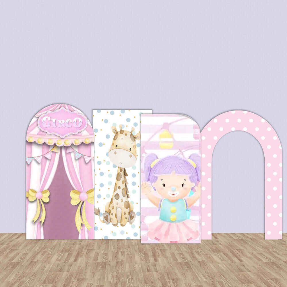 Circus Pink Girl's Baby Shower Birthday Chiara Arch Backdrop Fabric Cover Arched Metal Frame Stand