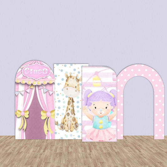 Circo rosa ragazze Baby Shower Compleanno Chiara Arco Fondale Copertura in tessuto Struttura ad arco in metallo Supporto
