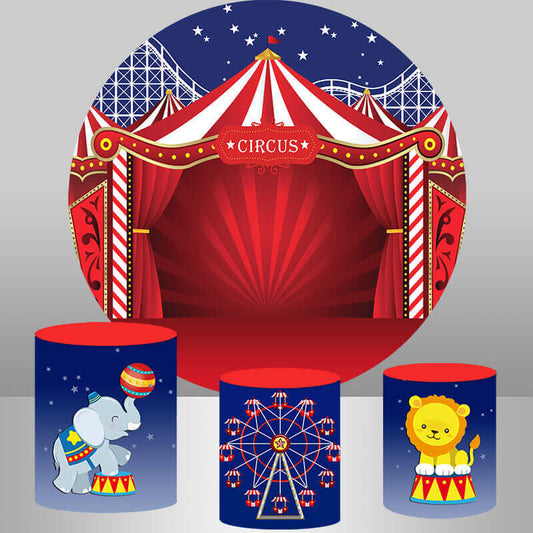 Okrugla kružna pozadina za proslavu prvog rođendana sa životinjama iz cirkuskog šatora