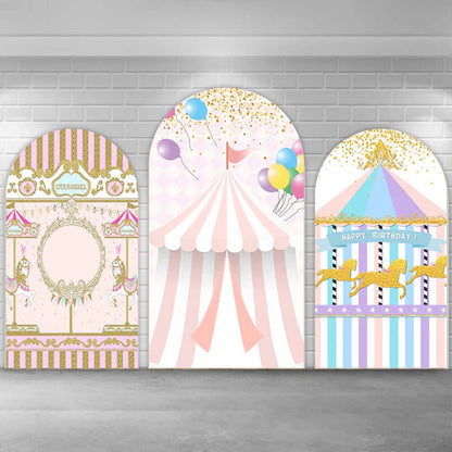 Circus Tent Arched Backdrops Carousel Girls Birthday Party Baby Shower Newborn Background Elastic Covers Party Decor