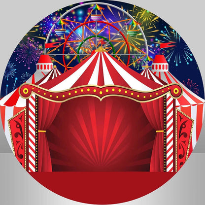 Cirkuszi sátor, kerek hátterű borító gyerekeknek az 1. születésnapi parti dekorációjára