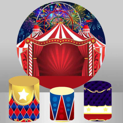 Circus Tent Theme First Birthday Party Round Backdrop Cover Decor