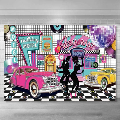 Classic 50s Rock And Roll Party Photography Backdrop Banner